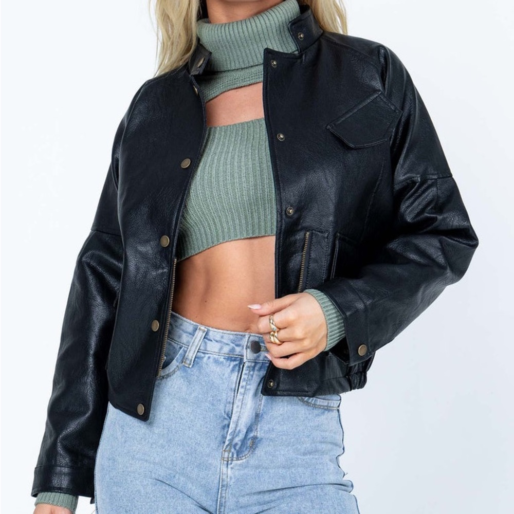 Princess Polly Bitossi PU Jacket in Black Size L/XL New with tag - Picture 2 of 4